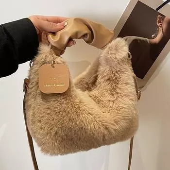 Нишевая высококачественная женская зимняя универсальная модная сумка-мессенджер через плечо Mao Mao коричневый