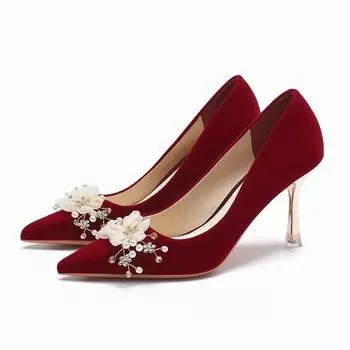 Нишевая жемчужная невеста 2025 новые красные туфли на высоком каблуке свадебные туфли Xiuhe свадебное платье два износа не устали 35