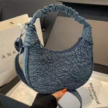 Нишевая женская сумка подмышки на одно плечо, весна/лето 2024, новая маленькая сумка через плечо из высококачественной джинсовой ткани, ручная сумка в форме полумесяца