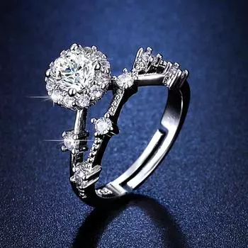 Нишевое элитное кольцо с имитацией муассанита, модное свежее открытое кольцо, простое персонализированное кольцо adjustable opening белого золота