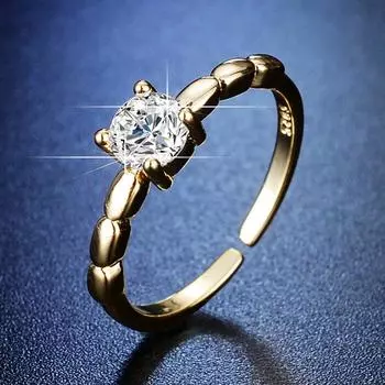Нишевое дизайнерское кольцо с микро-инкрустацией в виде четырех когтей, одиночное имитационное бриллиантовое кольцо для женщин, предложение руки и сердца, простое и универсальное ювелирное изделие Opening adjustable золотой