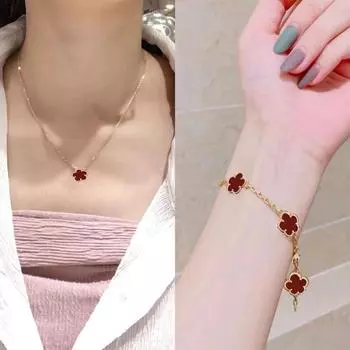 Нишевое легкое роскошное двустороннее ожерелье с четырьмя листьями счастливой травы, вспомогательные средства