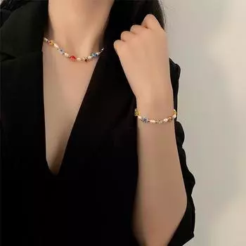 Нишевое простое цветное стеклянное ожерелье с цветком ромашки и бисером, браслет для женщин Bracelet