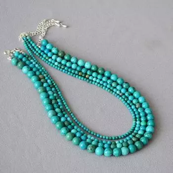 Нишевое простое ретро литературное и художественное базовое бирюзовое бисерное персонализированное короткое ожерелье ключичная цепочка может быть сложена