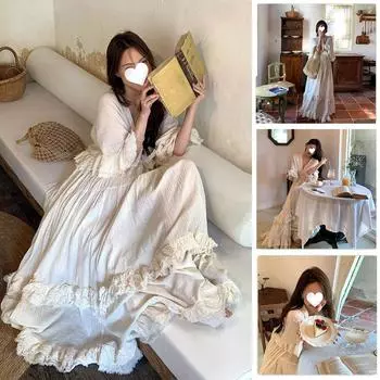 Нишевое Высококлассное Ленивое Стильное Свободное Плиссированное Платье Миди с V-образным вырезом и оборками для женщин S