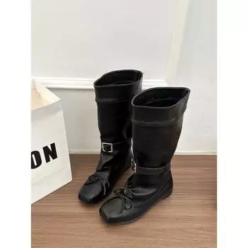 Нишевые балетные полусапожки детские новые ретро бант квадратный носок вестерн полусапожки модные сапоги 35