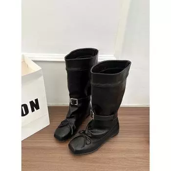 Нишевые балетные полусапожки детские новые ретро бант квадратный носок вестерн полусапожки модные сапоги 35