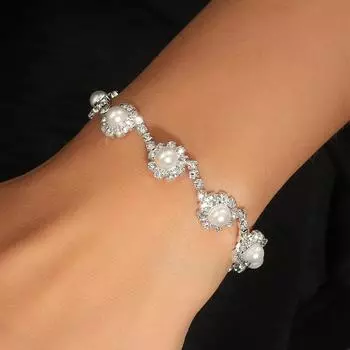 Нишевые дизайнерские аксессуары, жемчужный сплав, полный бриллиант, креативное ожерелье, круглый простой браслет с кристаллами серебряный