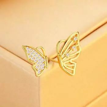 Нишевые креативные серьги-гвоздики с дизайном в виде бабочки и элементами животных, модные серьги из циркония, маленькие изысканные украшения золотой