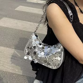Нишевые модные сумки с пайетками для женщин, новые летние сумки с цепочками, модные сумки с высокой чувствительностью через плечо и подмышку