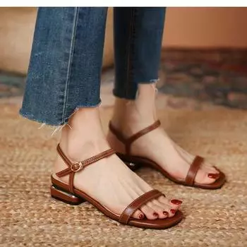 Нишевые ретро туфли с открытым носком и сандалии для женщин на лето 2025 года, новые литературные римские пляжные туфли на низком каблуке для женщин 35