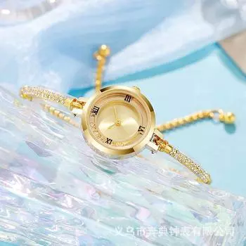 Нишевые высококачественные часы с вращающимся бриллиантом, браслетом, тонким ремешком, компактные, новые, знаменитые в Интернете, кварцевые женские часы с эффектом зыбучих песков золотой