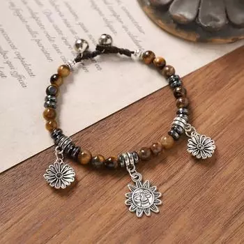 Нишевый браслет из натурального камня, женский плетеный из бусин, ретро изысканный браслет с колокольчиком, аксессуары в стиле холодного ветра