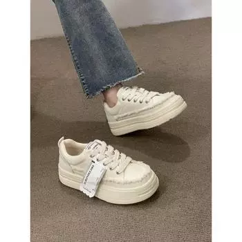 Нишевый дизайн, белые туфли на платформе, женские, 2024, новые универсальные повседневные парусиновые туфли, женские парусиновые туфли Xiaoxiangfeng 35