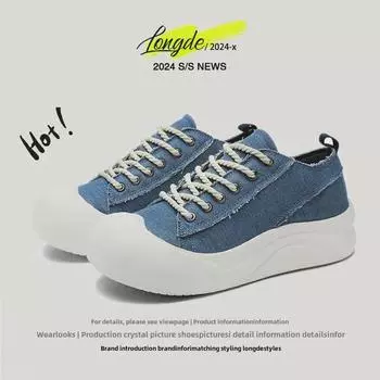 Нишевый дизайн Большие парусиновые туфли с толстой подошвой: Универсальная, модная обувь для скейтбординга и повседневная обувь в корейском стиле на осень 42 белый