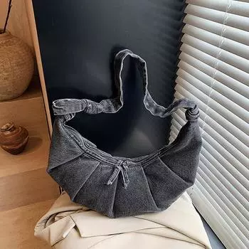 Нишевый дизайн джинсовая сумка женская новая повседневная универсальная сумка-мессенджер модная на плечо сумка-круассан чёрный