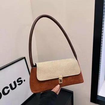 Нишевый дизайн французская сумка-багет сумка подмышкой 2024 зимняя новая сумка сращивания контрастного цвета женская сумка через плечо женская чёрный