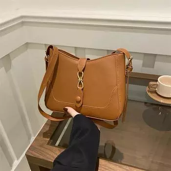 Нишевый дизайн, французский темперамент, сумка через подмышку, 2024, новая сумка-багет через плечо, простая и универсальная сумка-мессенджер для женщин чёрный