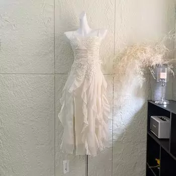 Нишевый дизайн французское платье-сарафан с цветочным принтом, темперамент чистого желания, приталенное, для морского отдыха S- (can be worn within 45kg)