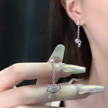 Нишевый дизайн, иглы для ушей в виде планеты, высококачественные серьги в холодном стиле со звездами и цирконами, корейские женские A