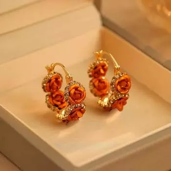 Нишевый дизайн, изысканный стиль знаменитости, ретро, шампанское, роза, цветок, ушная пряжка, мода, высокий уровень, свет, роскошь, интернет, знаменитости, серьги для женщин 18K