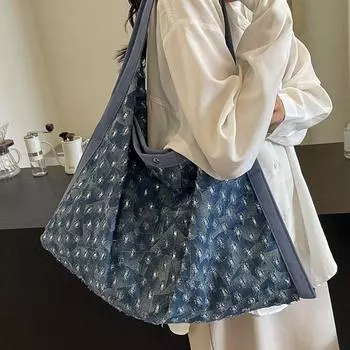 Нишевый дизайн ленивый ветер большая вместимость индивидуальная джинсовая сумка через плечо модная трендовая сумка-мессенджер женская холщовая сумка светло-синий