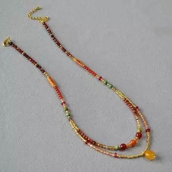 Нишевый дизайн Майяра ретро литературный настоящий камень бисер двухслойное ожерелье