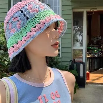 Нишевый дизайн, маленькая свежая шапочка ручной вязки, женская, весна-лето, милая, универсальная, лицо M56-58cm