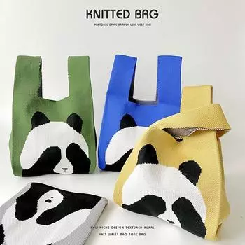 Нишевый дизайн, милая панда, большая вместительная вязаная сумка на плечо, дорожная сумка-тоут One Size