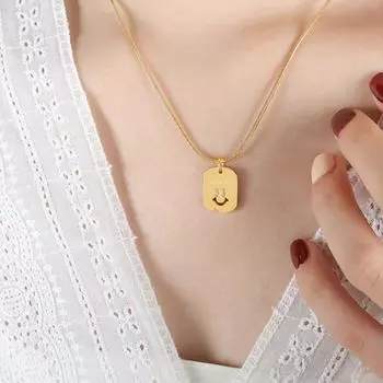 Нишевый дизайн, милый, легкий, роскошный, не выцветает, бирка с подвеской, черно-белые глаза из циркония, ожерелье со смайликом, гальваническое покрытие из 18-каратного золота