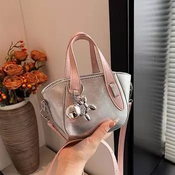 Нишевый дизайн модная сумка женская 2024 новая контрастная цветная сумка-ведро с овощной корзиной корейская версия сумка через плечо 20*9*12 серебряный