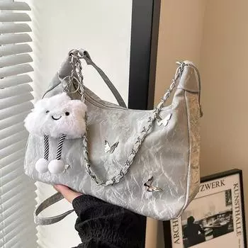 Нишевый дизайн, персонализированная большая вместительная сумка для поездок на работу 2024 года, повседневная сумка-бабочка через плечо, новая модная и красивая Without pendant чёрный