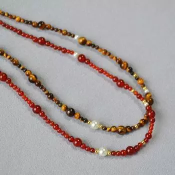 Нишевый дизайн ретро агат тигровый глаз камень интервал размера бисерное ожерелье высокого класса ключичная цепочка