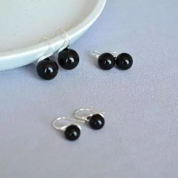 Нишевый дизайн Ретро индивидуальность Серебро Черный агат Простой холодный стиль Темперамент Высокие каблуки Серьги Серьги Женщины