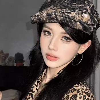 Нишевый дизайн сдержанный темперамент немецкая цифровая печать леопардовый принт асимметричная шляпа газетчика женский берет нападающий главная улица M56-58cm