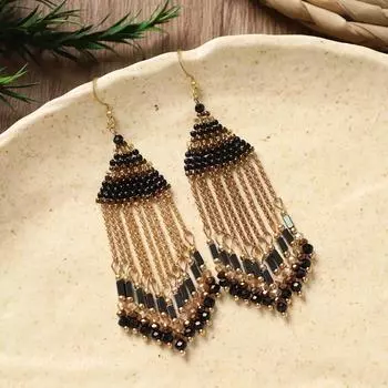 Нишевый дизайн серьги с бахромой из хрустальных рисовых бусин, ретро, высококлассные, длинные, богемные серьги для женщин