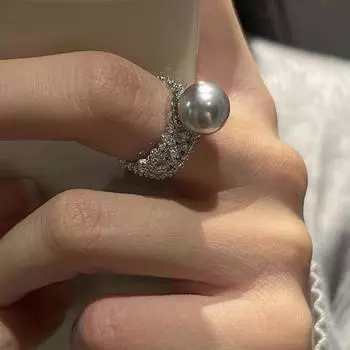 Нишевый дизайн серебристо-серо-белое жемчужное открытое кольцо женское модное индивидуальное легкое роскошное темпераментное высококачественное кольцо на указательный палец opening adjustable