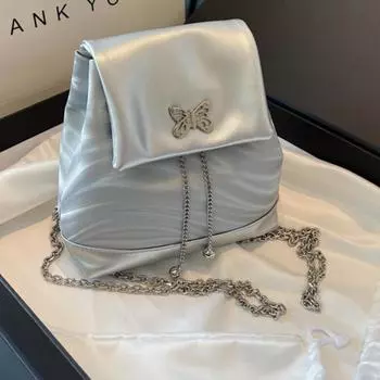 Нишевый дизайн, студентка 2024, новый модный рюкзак для отдыха с цепочкой, бабочка, декоративный женский рюкзак серебряный
