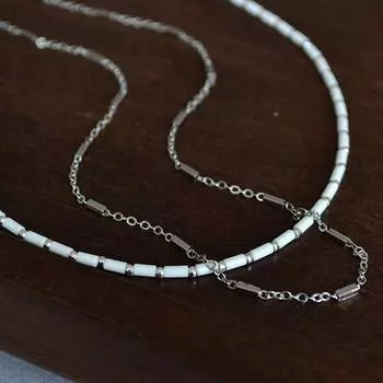 Нишевый дизайн, свежий и простой, двухслойный, ручной работы, с бусинами, серебряная цепочка, темпераментное ожерелье, цепочка на ключицу, женская