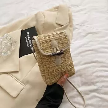 Нишевый дизайн, тенденция, темперамент, маленькая квадратная сумка, мода, Япония и Южная Корея, новая соломенная сумка, сумка для мобильного телефона, текстура, свежая сумка-мессенджер чёрный