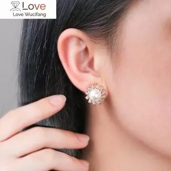 Нишевый дизайн, универсальные серьги премиум-класса, 18-каратное золото, винтажные серьги с жемчугом и цветком из циркония, модные ювелирные изделия оптом золотой