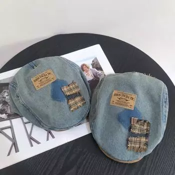 Нишевый дизайн универсальный модный большой окружность головы показывает лицо маленький берет новый ретро джинсовый берет женский M56-58cm