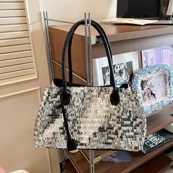 Нишевый дизайн весна-лето новая наплечная сумка-мессенджер для, блестящая металлическая сумка-тоут с пайетками чёрный