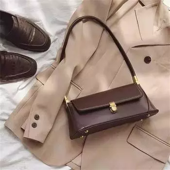 Нишевый дизайн, высококачественная ретро-корейская сумка Ins Spring Underarm Bag Bag, женская сумка-багет, универсальная сумка через плечо One size коричневый