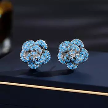 Нишевый дизайн, высококачественные микро-инкрустированные циркониевые серьги-цветы, модные элегантные цветочные трехмерные серьги-гвоздики в виде камелии для поездок на работу синий