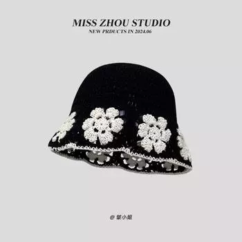 Нишевый дизайнерский вязаный ручной работы панама для женщин летние дорожные корейские универсальные модные солнцезащитные кепки с открытыми плечами 56-58cm бежевый