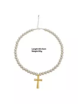 Нишевый хип-хоп модный медный позолоченный крест кулон 8 бусин ожерелье подходит для повседневной носки