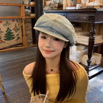 Нишевый ковбойский берет, детская осенняя восьмиугольная шляпа в стиле ретро, женское лицо, маленькая шляпа художника, литературная шляпа газетчика M54-58cm