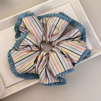 Нишевый лесной зеленый кружевной красочный полосатый квадратный шарф колбасная резинка для волос литературный ретро девочки галстук хвост повязка на голову новинка