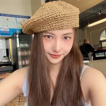 Нишевый летний соломенный берет женская мода Интернет знаменитость темперамент художник шляпа литературная фотография шоу лицо маленькая соломенная шляпа M (56-58cm) Straw Beret бежевый